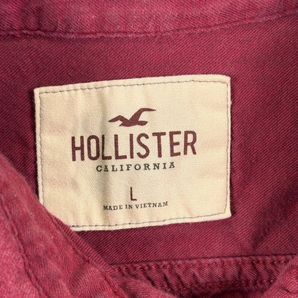 Hollister Men's Long Sleeve Button Up Shirt Size‎ L Red Blue Colorblock Cotton